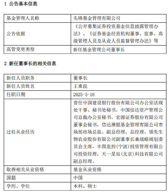 先鋒基金核心層“雙換”落地！王重昆上任董事長，市場靜待改革成效！