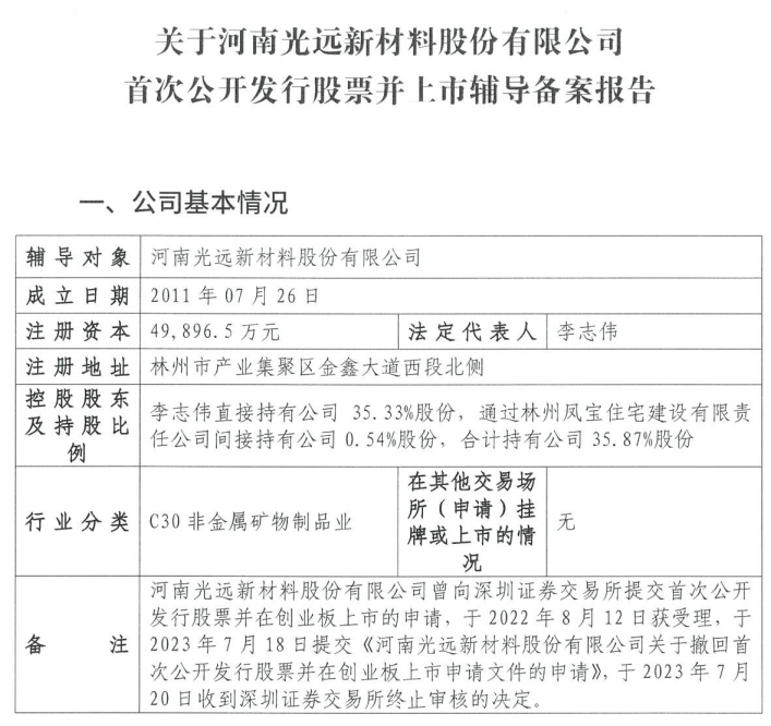 光遠新材重啟IPO！已接受國泰海通輔導